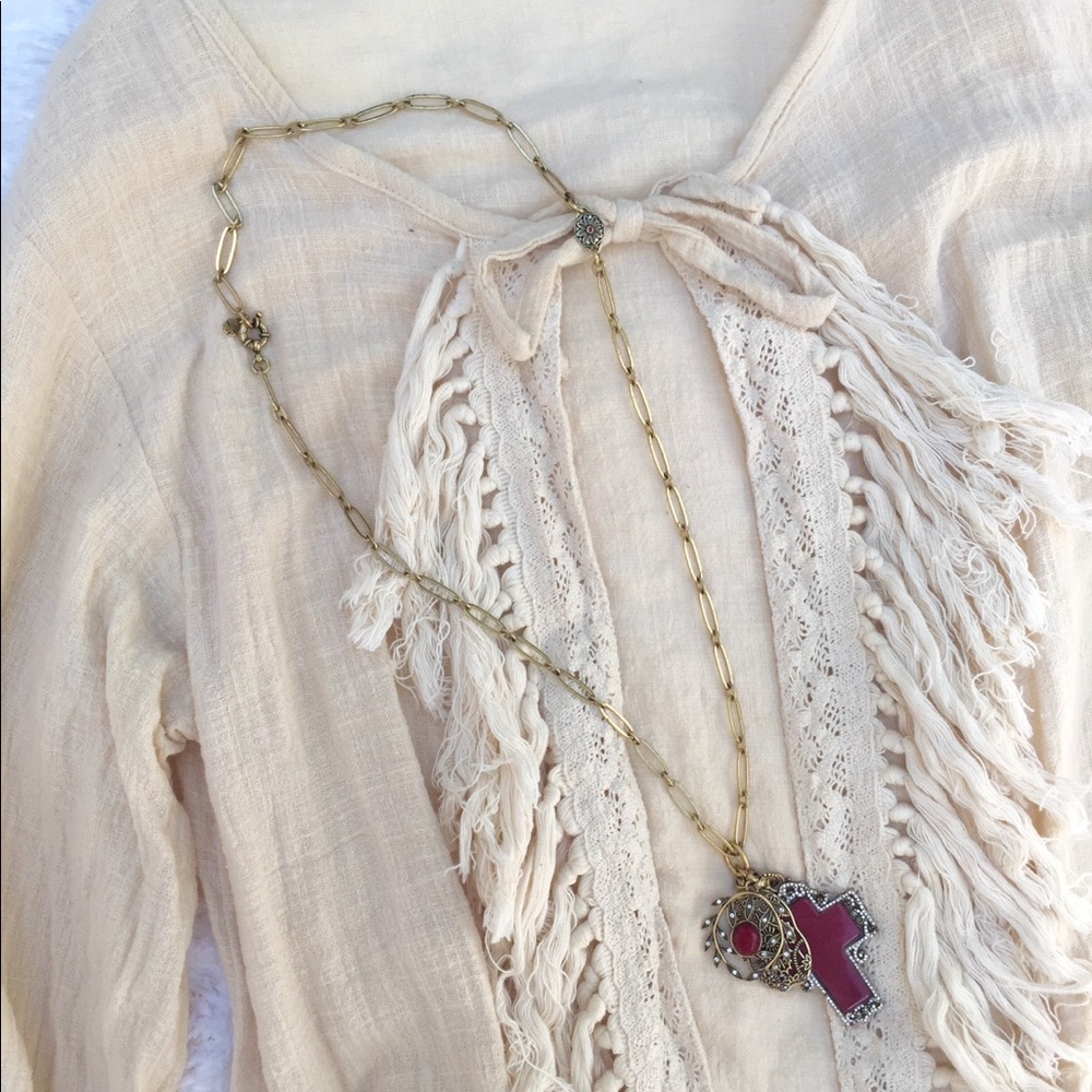 Lucky Brand red multi charm cross necklace